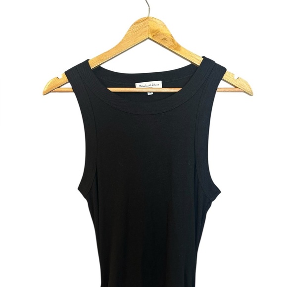 Michael Stars Dress Wren Ruched Midi Ultra Rib Black Sleeveless Medium - Picture 3 of 7